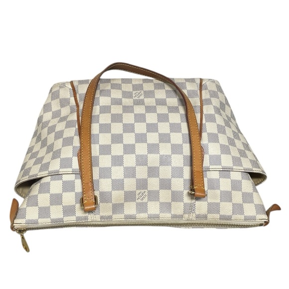 Louis Vuitton Purse Damier Azur Totally PM Tote Bag Tan Leather Straps Canvas - Picture 3 of 16